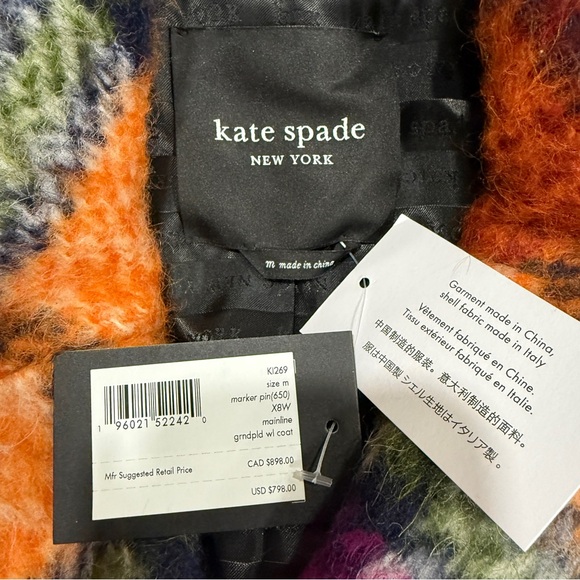 Kate Spade Grad Plaid Wool Coat - Marker Pink Multi - Picture 4 of 8